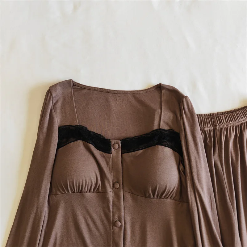 Koreanische Pijama Mujer Neue Quadrat Kragen Modale Nachtwäsche Frauen Herbst Winter Pyjamas Set Hause Tragen Brust Pad Langarm Hose Anzug – Detail 25