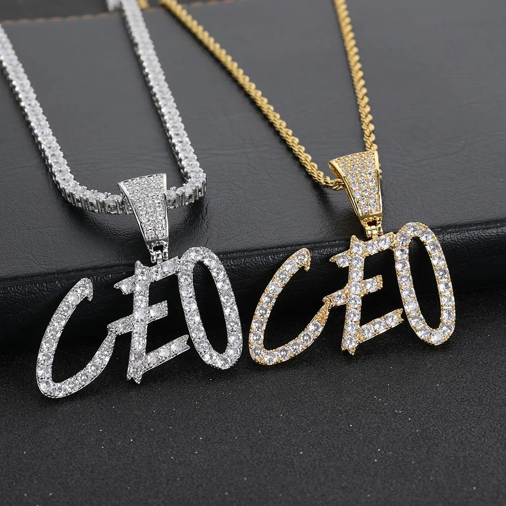 Hip Hop New Style Fashion Jewerly Personalize Custom Iced Out Diamond Letter Pendant Necklaces For Women