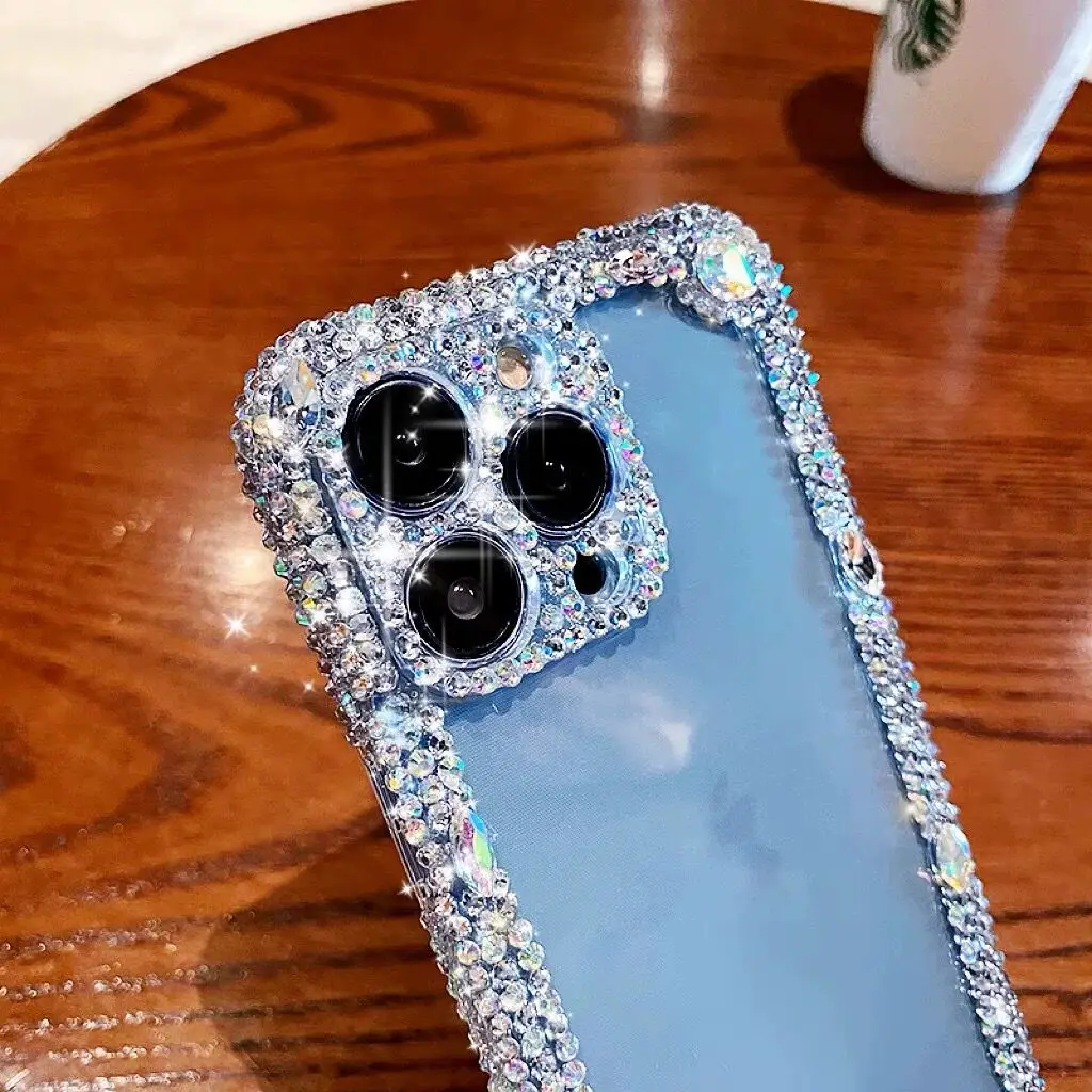 Bling Gem Diamond Clear Case for iPhone 16 Pro Max 15 14 13 12 11 XS XR 7 Plus Luxury Glitter Rhinestone Camera Protection Cover
