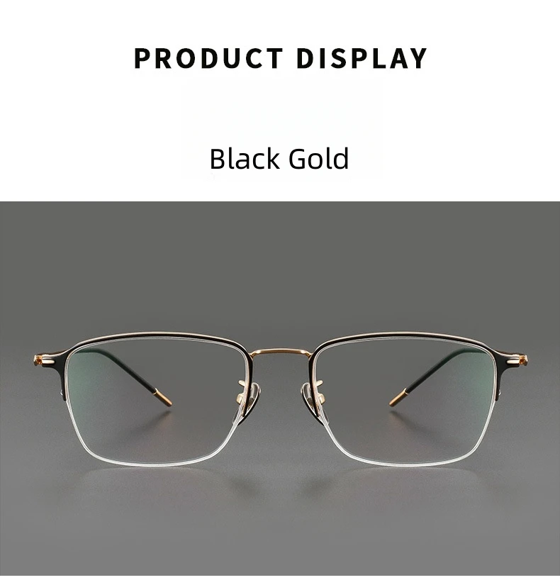 FIRADA Mode Bequeme Gläser Retro Quadrat Titan Brillen Rezept Halb Rahmen Brillen Rahmen Für Männer Frauen 89011-C – Detail 6