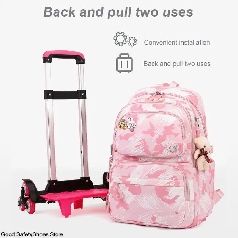 Trolley Schoolbag Kids Wheel School Backpack Removable Children School Bags For Girls With Wheels Kids Girls Luggage Book Bags 3