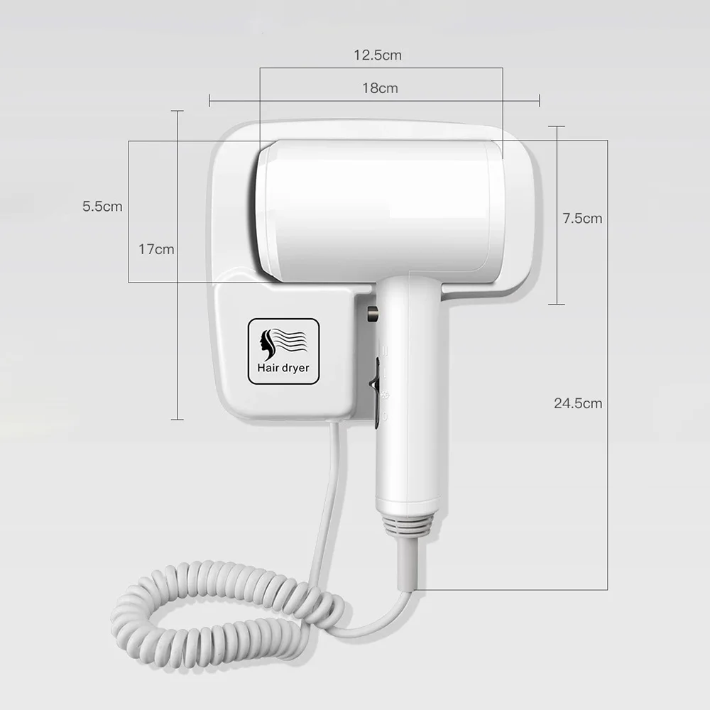 Professional Hotel Hair Dryer Wall-mounted Powerful Strong Wind Bathroom Toilet Household Blow Dryer Punching with 3M Glue 2
