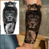 Realistic Lion Eyes Arm Temporary Tattoos For Women Adult Men Lion Compass Crown Cross False Tattoo 3D Waterproof Tattoo Sticker 2