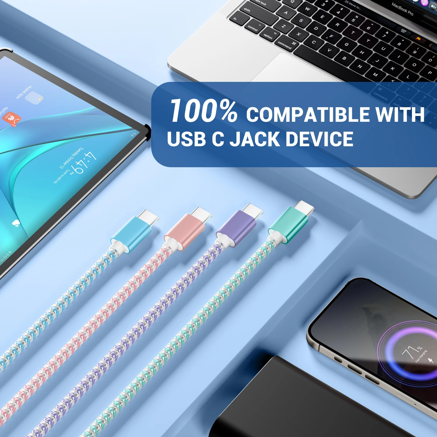 USB to USB C 케이블, 3A 고속 충전 케이블, 아이폰 17 16 15 Pro Max, 삼성 갤럭시 호환 브레이디드 USBC 케이블, 2/4/6개입