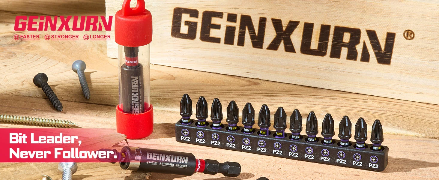 Geinxurn-Impact # 2-Posidriv-Schraubendreher-Bit-Set, 1-Zoll-Magnet-Bit-Set aus S2-Stahl und Schlagbithalter mit farbcodierter Basis – Detail 1