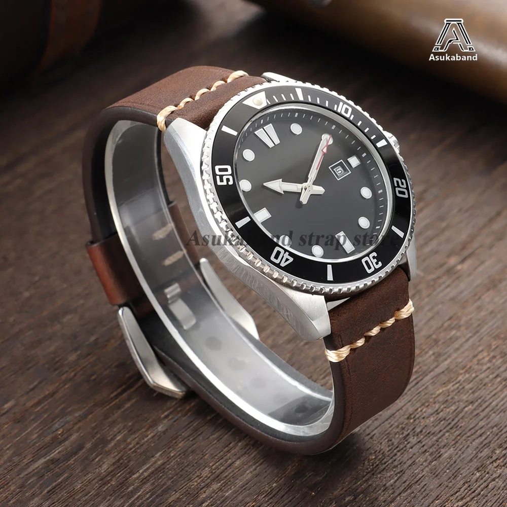 Vintage Crazy Horse Oil Wax Leather Watch Strap with Pin Buckle - Universal Men's Accessory