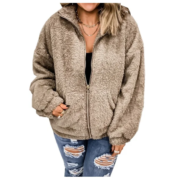 Large size European American New Women Fashion Woolen Autumn Winter Cardigan Top Zipper Fashion Trend Coat Jackets Casual Clothe