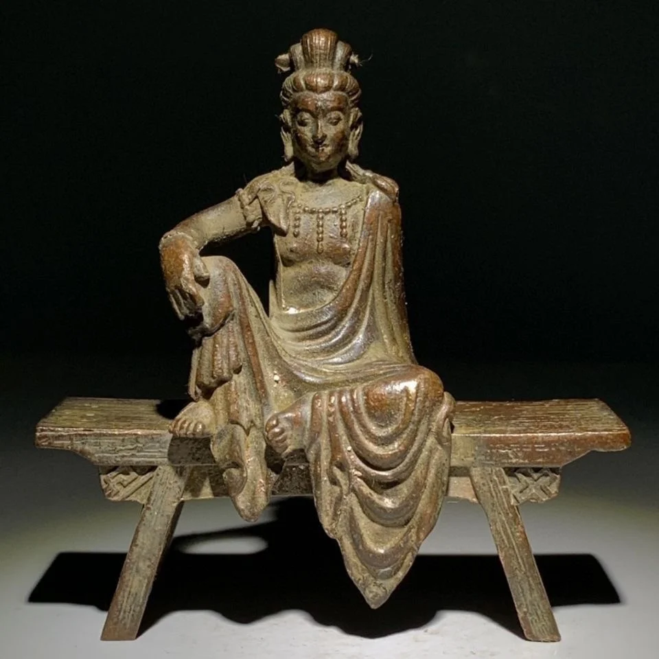 

Copper Bench, Guanyin Bodhisattva Sitting Statue, Old Items, Old Goods, Old Copper Articles, Antique Authentic