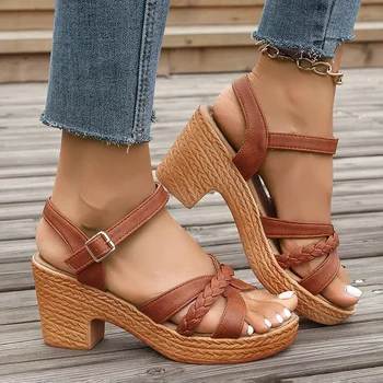 2026 Summer High Heels Ankle Strap Sandals Women Platform Comfort Thick Heeled Gladiator Shoes Woman Plus Size Sandalias Mujer 1