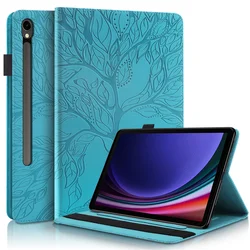 Embossed Tree PU Leather Flip Cover for S10 FE Plus 13.1inch (Blue)