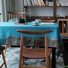 

Polyester Tablecloths, Waterproof Table Covers Mediterranean Thai Blue Coffee Dining Table Coffee Table Deco