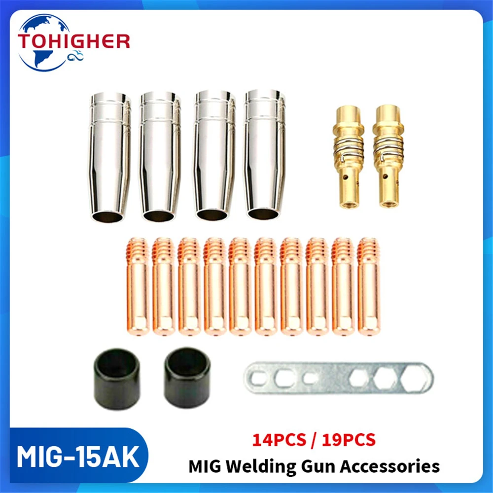 19PCS/ 14PCS/ Set MIG/MAG Welding Gun Accessories Welding Torch Nozzle Part Kit 0.6-1.2mm for Binzel 15AK Welder Accessories