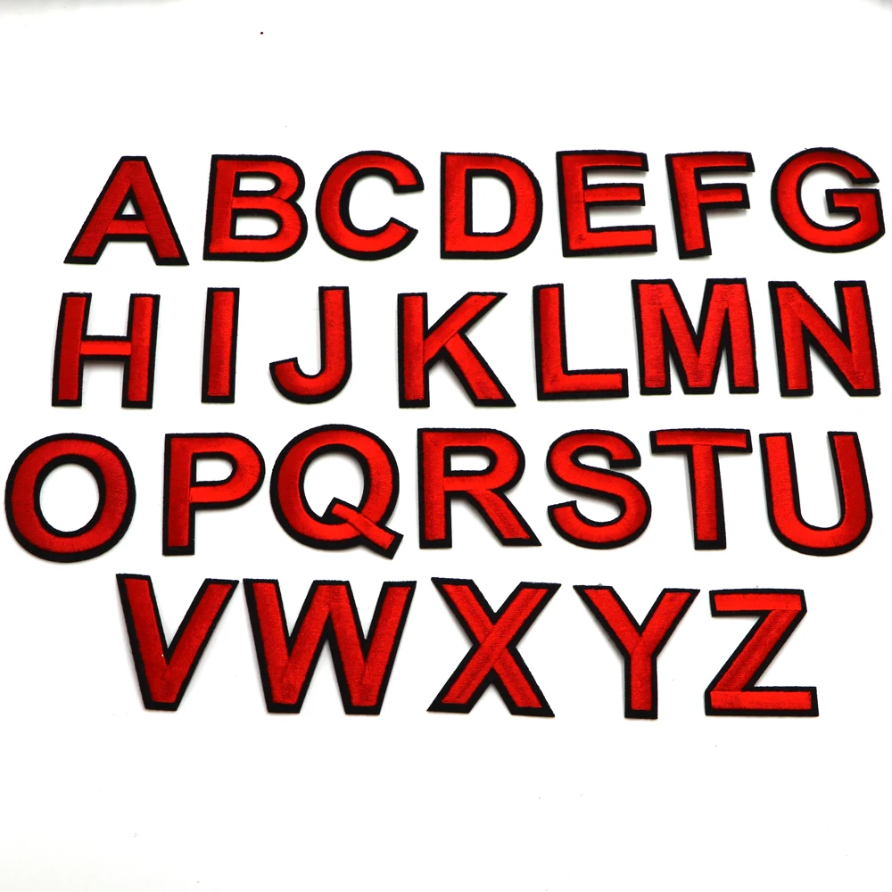 Schwarz Rot Gestickte Buchstaben Eisen Auf Patch Alphabet Patches Applikation Für Kinder Kleidung Taschen Nähen Name Logo Diy Abzeichen Patch – Detail 5