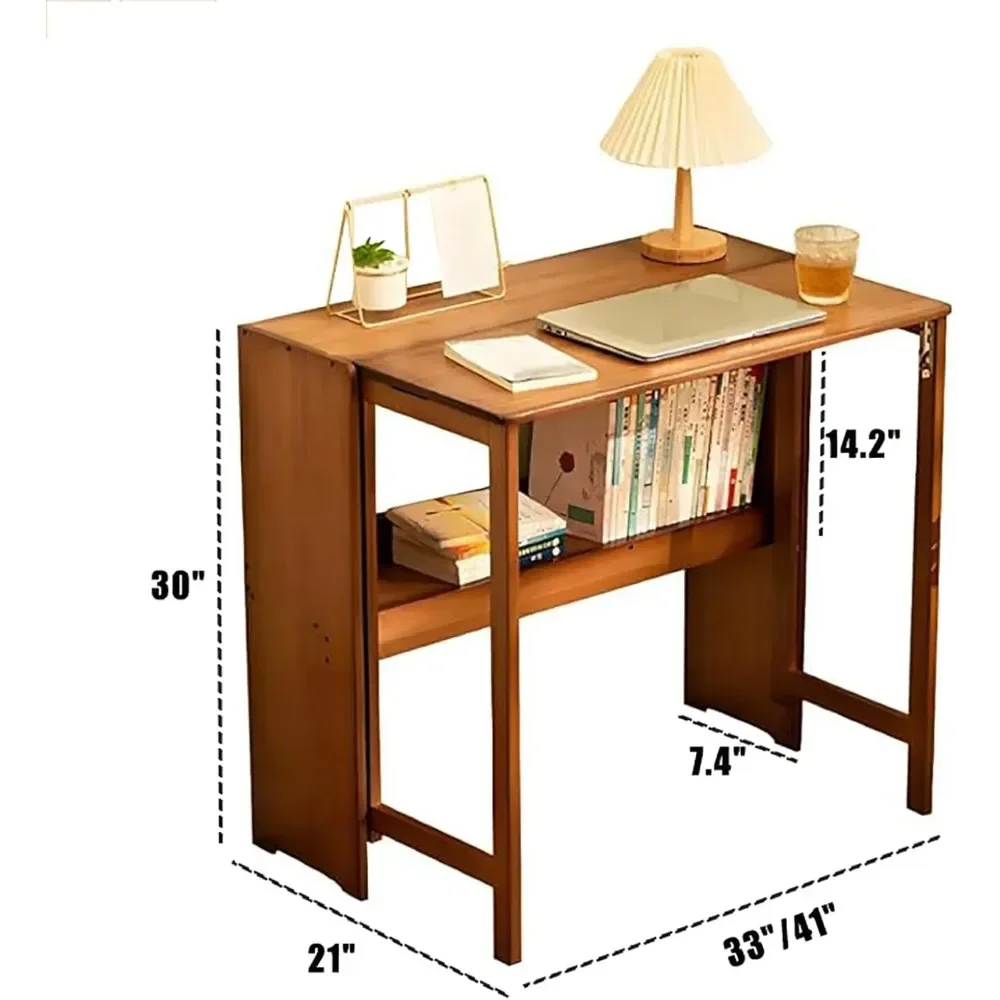 Comfort corner Collapsible Desk for Small Spaces,Bamboo Folding Writng Working Computer Desk,Expandable Design with Shelves 2