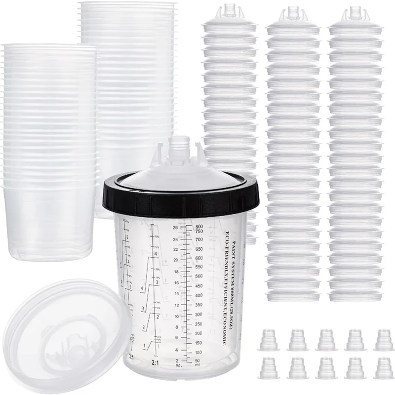 【B07R】페인트 컵 28온스(800Ml) 키트, 컵 50개 및 뚜껑 시스템 1개의 하드 컵 리테이너 링 및 플러그 20개 포함