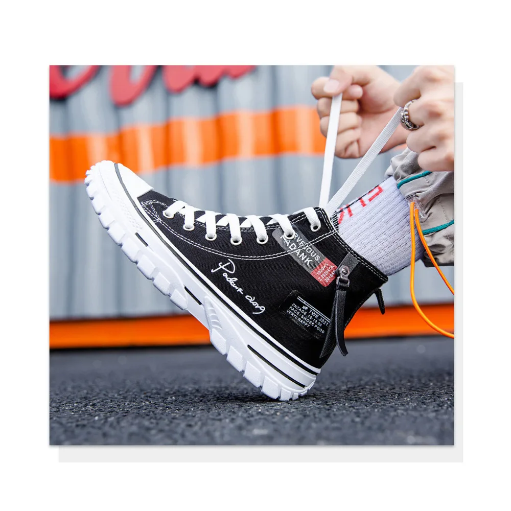 Chaussures montantes en toile respirantes pour hommes, chaussures de mode coréenne décontractées pour hommes, chaussures de planche pour étudiants, nouvelle collection 2023_voghion.com