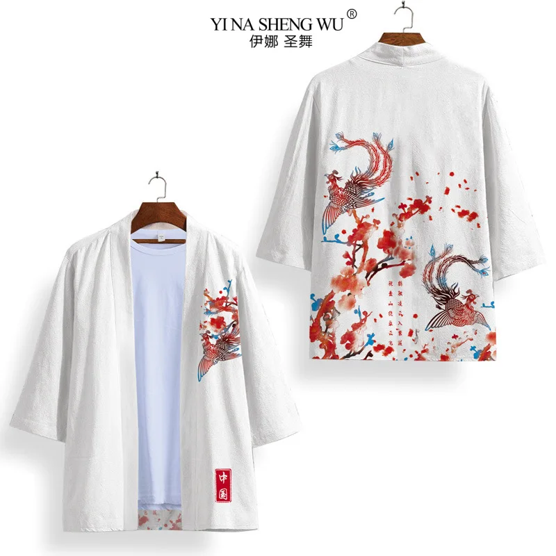 Black White Kimono Cosplay Samurai Haori Obi Women Men Cardigan Beach Yukata Costume Japanese Streetwear Traditional Clothes New