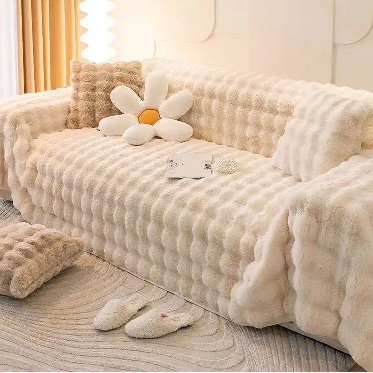 

Sofa cover Winter plush blanket sofa cover Solid color rabbit fur sofa towel sofa covers for living room