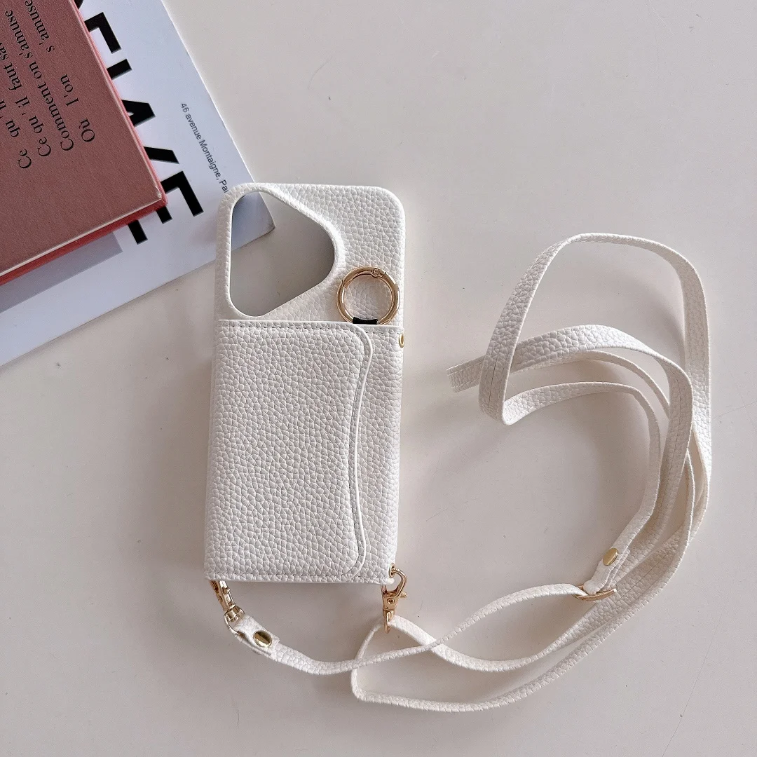 Fashion Leather Skin Protective Case with Card Texture and Lanyard