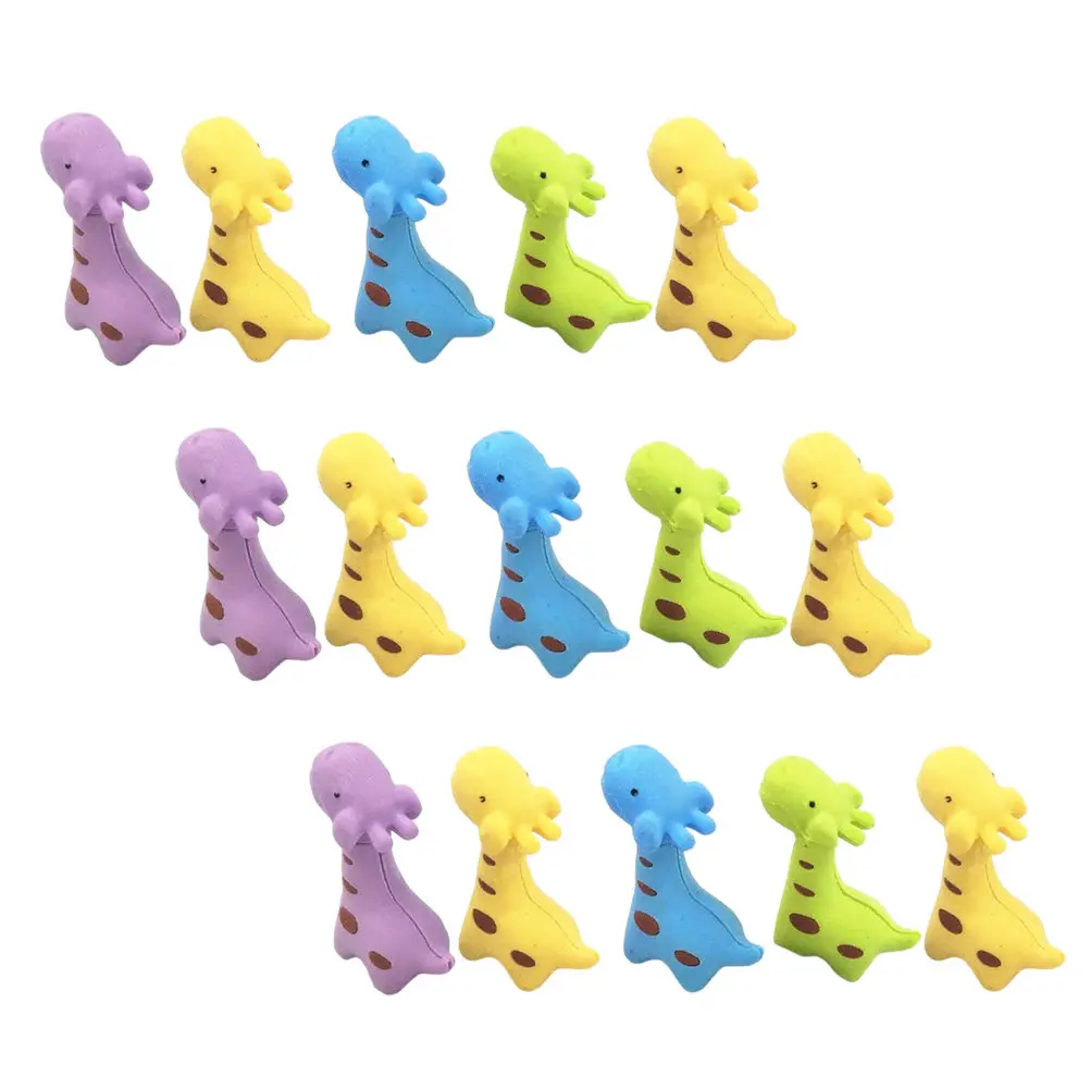 15Pcs 미니 기린 지우개 지우개 다채로운 지우개 세트 훌륭한 솜씨 퇴색 방지 지우개 선물 가방 스터퍼스 학교