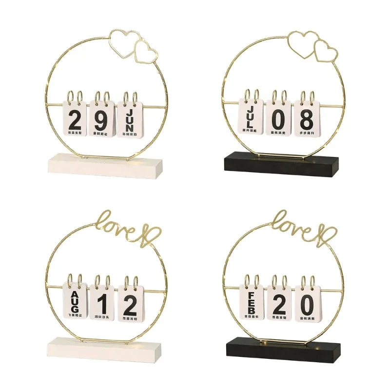 Desk Flip Calendar Office Desk Decoration, Iron Rings Binding Permanent Calendar with Dates and Month Cards Home Decor