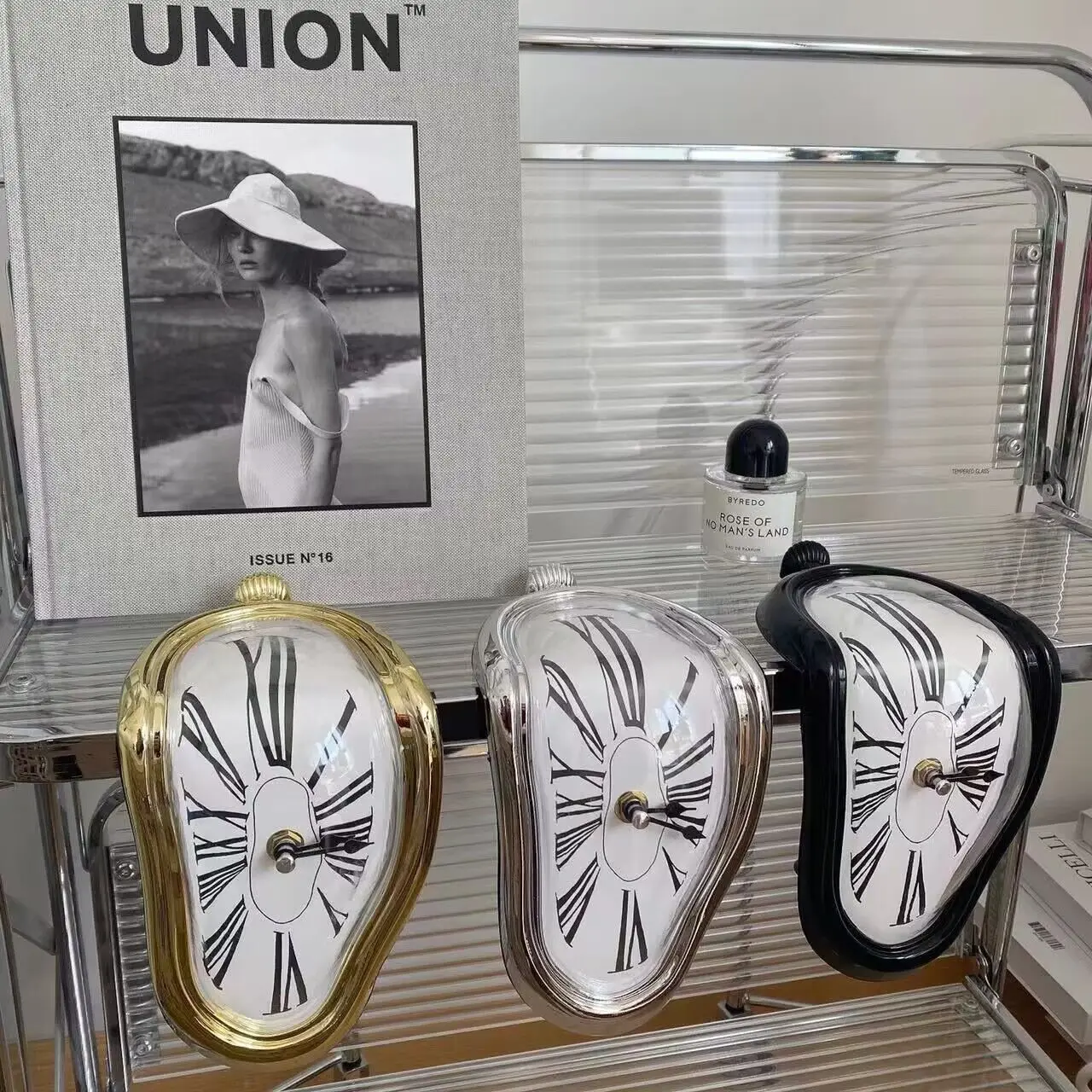 Popular Rome Gold Melting Clock Salvador Dali Watch Melted Clock for Decorative Home Office Shelf Desk Table Funny Creative Gift