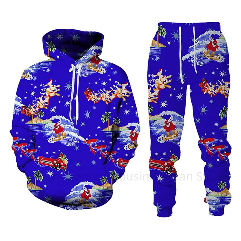

Santa Claus Hoodies Set Men/Women Hoodie Christmas Suits New Year Holiday Party Sweatshirts+Pants Set Funny Xmas Wear Tracksuit