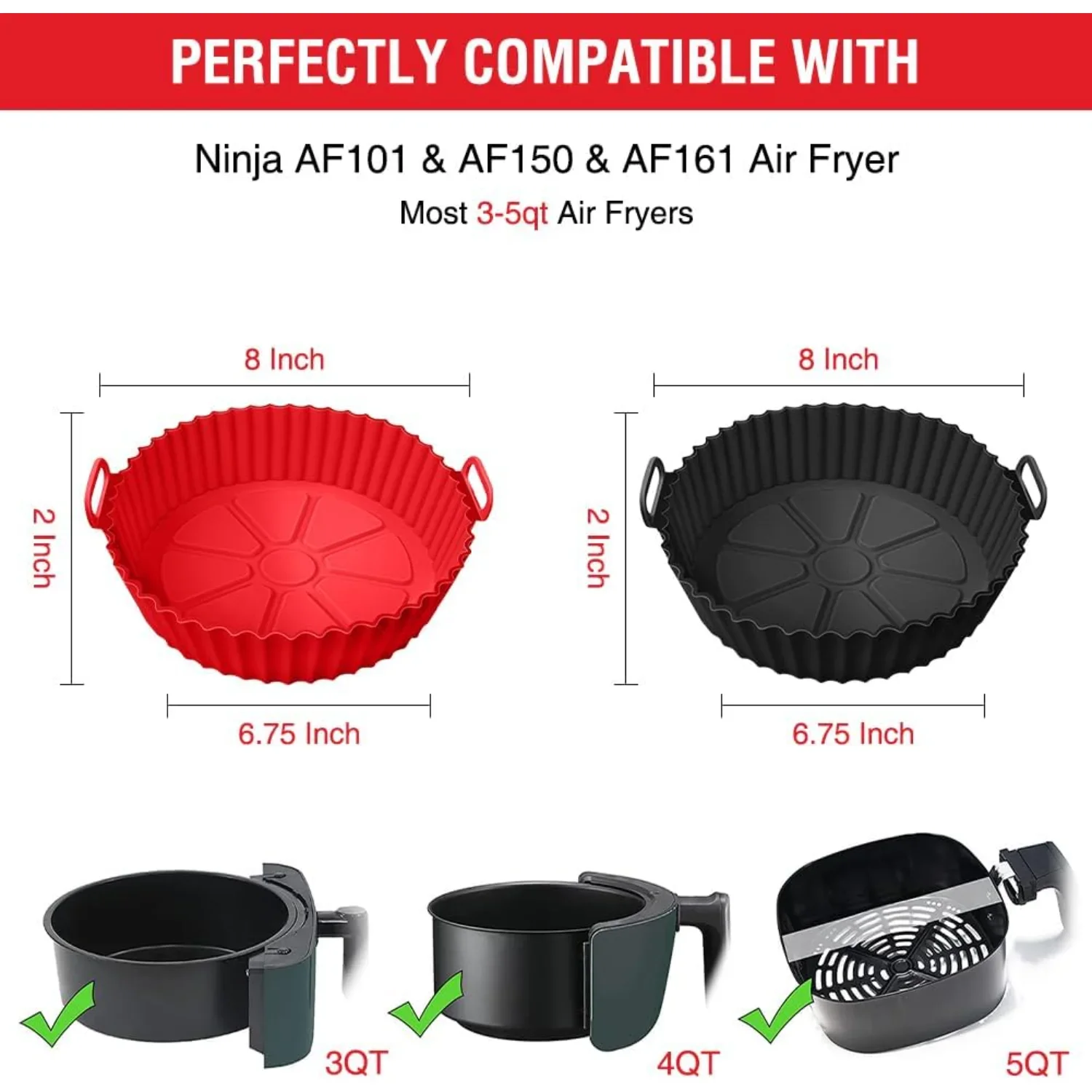 Air Fryer Silicone Liners for Air Fryer AF101 4QT AF161/AF150 5.5QT, for //PowerXL/InstantPot// 4QT, and Most 3 to 5