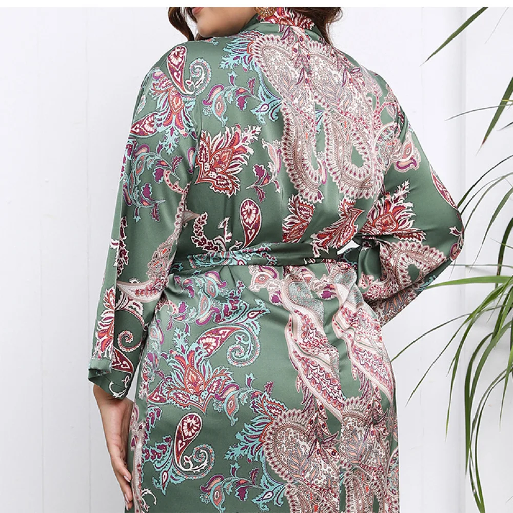 Summer Sleepwear Chemises 5XL Sexy Nightgown Lingerie Elegant Nightdress Women Silk Lingerie Belt Bath Plus-Size Robe Nightwear