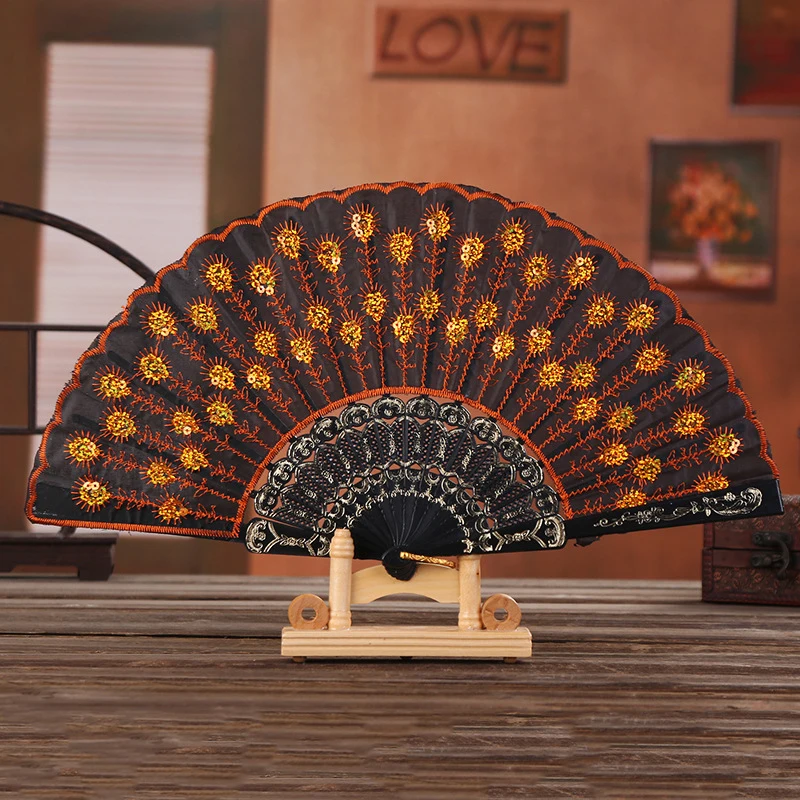 Description Picture 5 of itemLace Silk Folding Hand Solid Color Hollow Lace Women Hand Held Flower Fan Folding Wedding Fans Festival Gift Decor Spanish Style