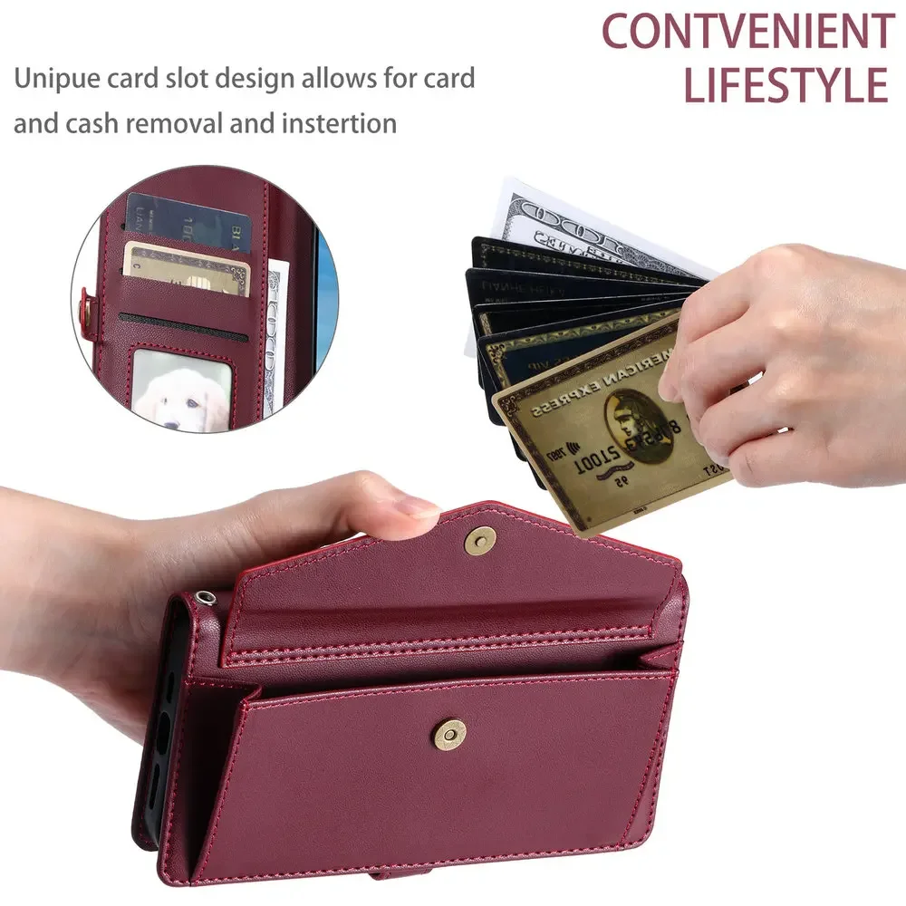Luxury Crossbody Leather Wallet Phone Case with Book Cover Design