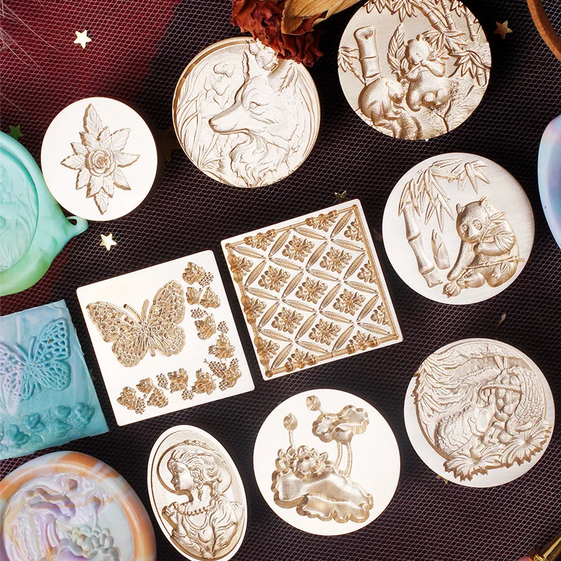 

Seal Wax Stamp Stamped Fire Paint Panda Animal Series Floral Print Butterfly Embossed DIY Handbook Making Material Scrapbooking