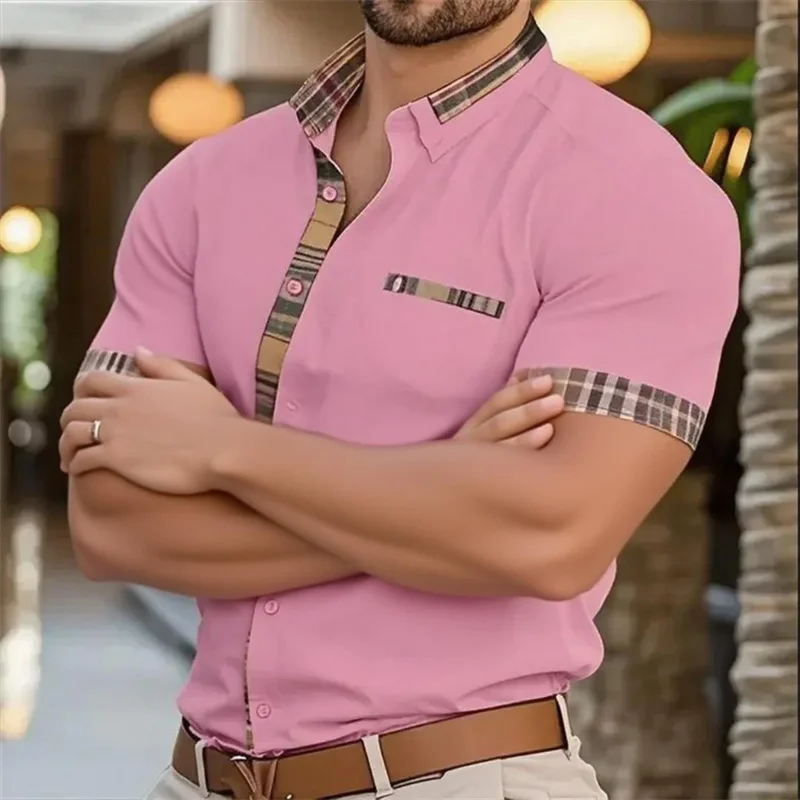 2025 Moda Uomo Business Risvolto Ufficio Casual Outdoor Street Camicia da uomo Morbida e confortevole Manica corta retrò da uomo 3