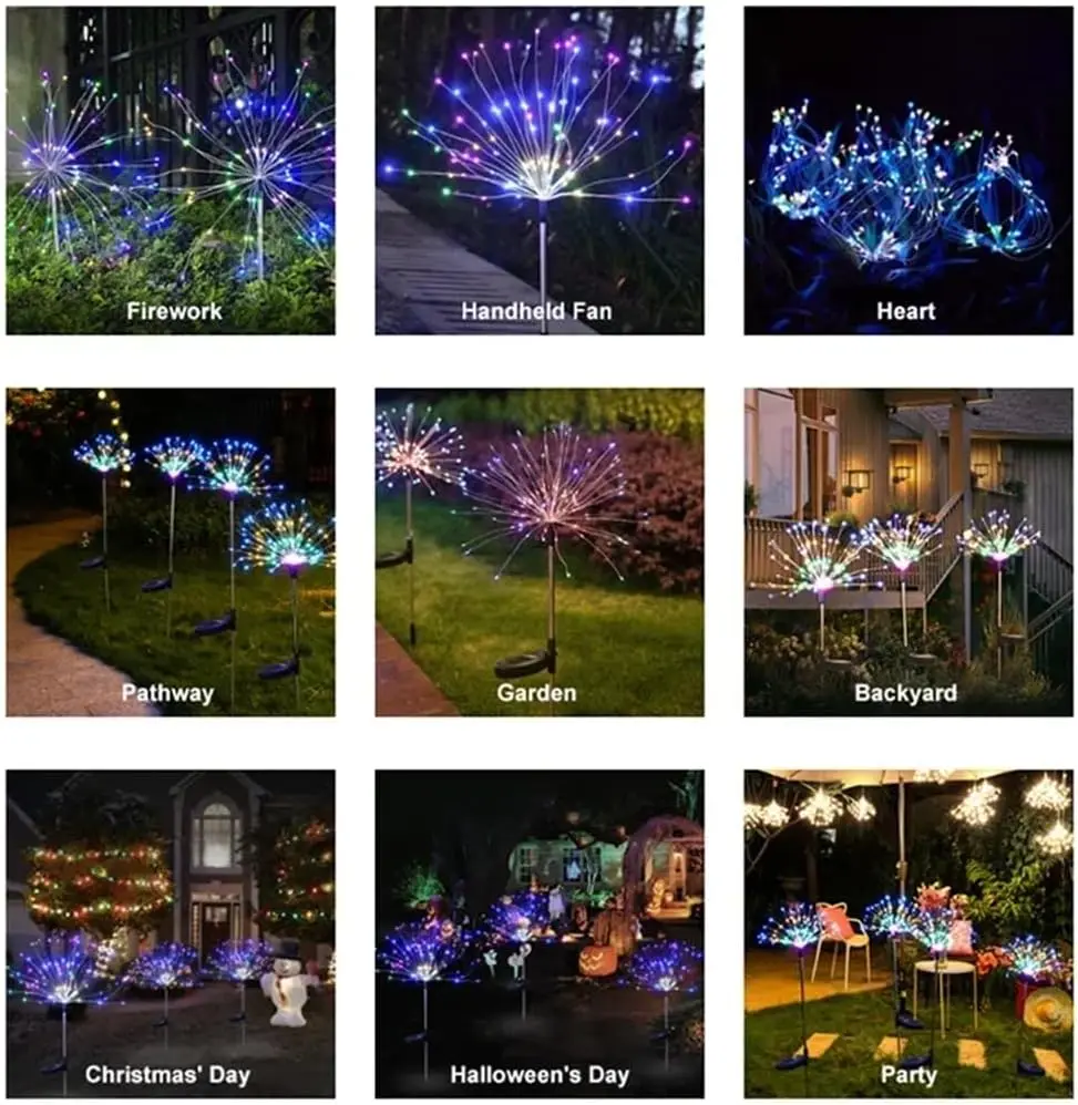 8 Lighting Modes Solar Garden Lights,Firework Lights 2 Pack Waterproof Decorativ