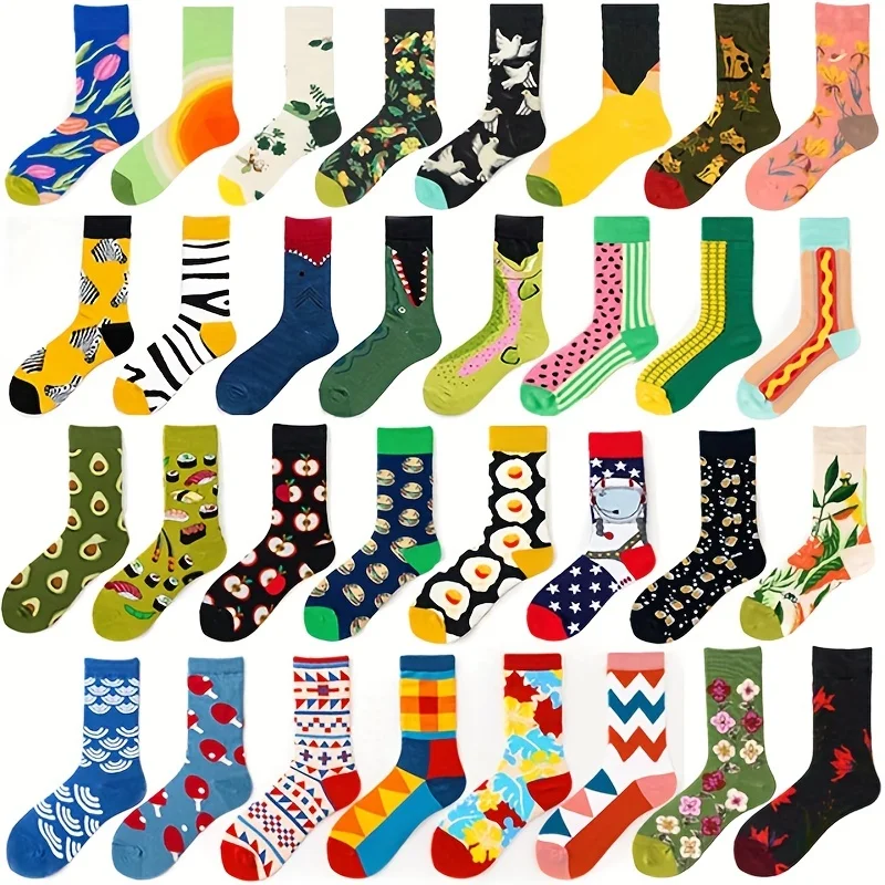 1 pair unisex colored printed mid tube socks trendy personalized animal flower socks