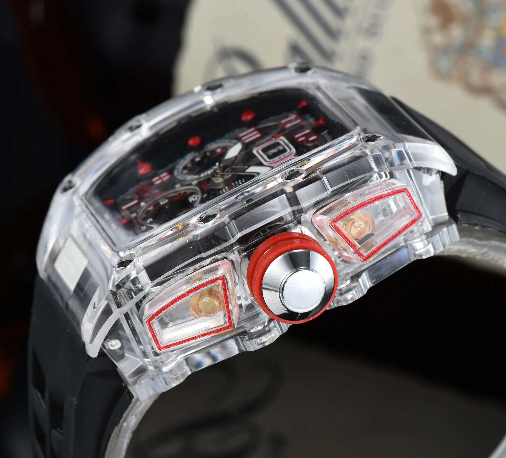 Hot Fashion Rm Style Luxury Sport Quartz Business Transparent Silicone Watch Man Calendar Wristwatch Date Models Brand New