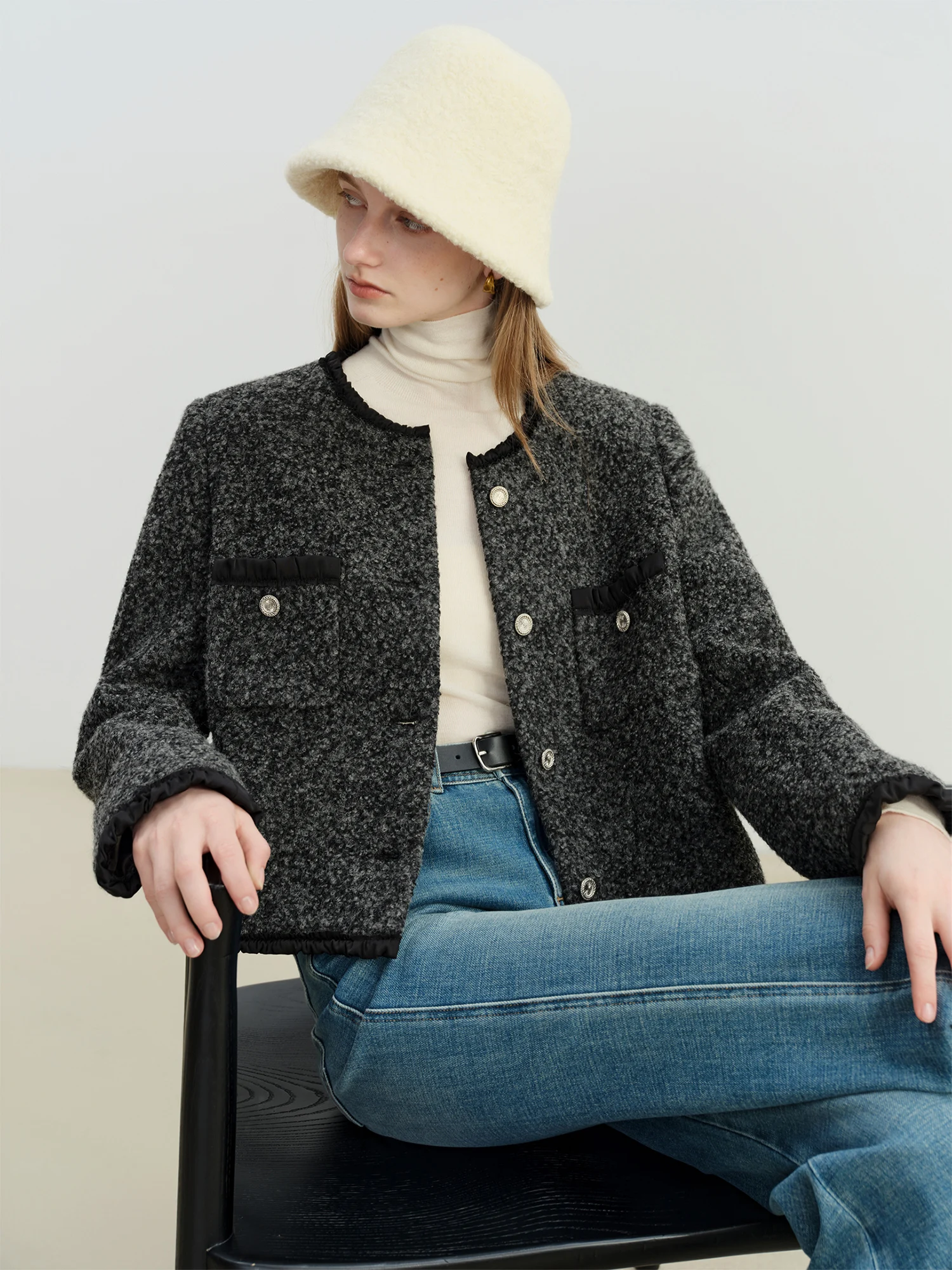 ZIQIAO Wool Solid Color Temperament Plain Warm Fisherman Hat Female 2025 Winter New Style Face Small Basin Hat Ins All-match