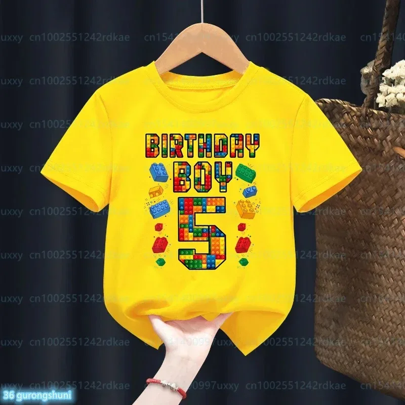 Kawaii Kids 4-9th Birthday Master Builder Block Building Boys Tshirt Birthday Party Dress Cute Children Tshirt Boys Shirt Top 5