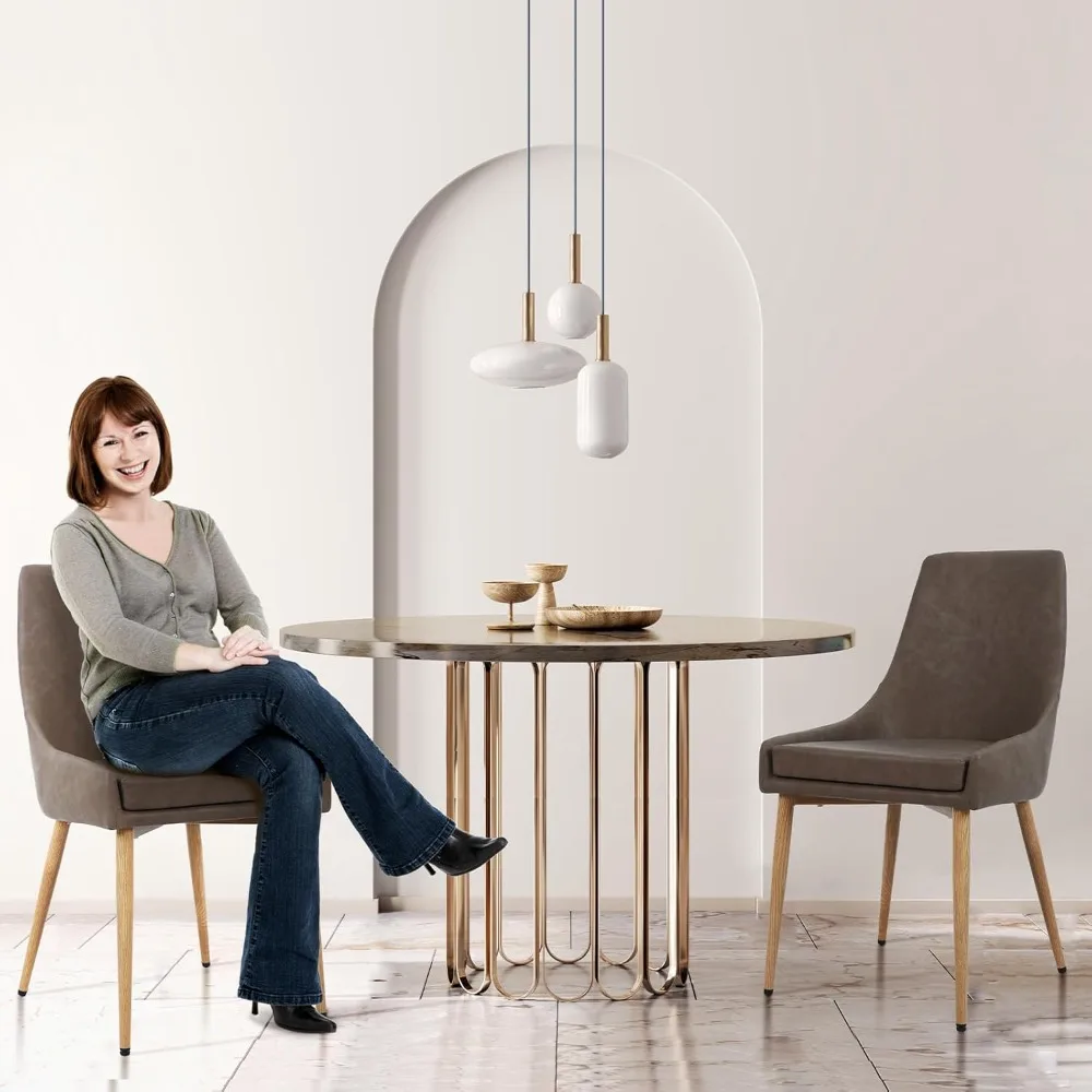 e&d furniture dining chairs, upholstered accent living room chair set of 2 retro faux pu leather brown kitchen and dining room c