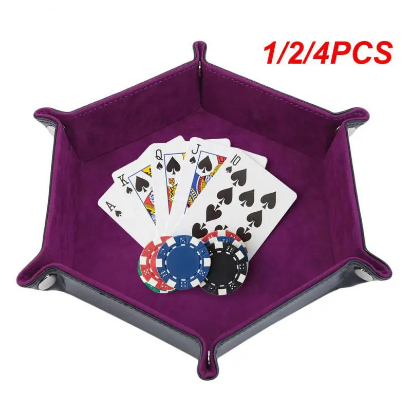 롤링 접이식 육각형 주사위 게임 보관 트레이 거치대, 양면 두꺼운 PU 가죽 및 벨벳 매트, 사무용품 보관, 1 개, 2 개, 4 개