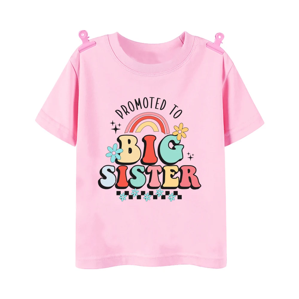 Promoted To Big Sister Printed Baby Announcement Shirt Kids T-Shirt Children Short Sleeve Tops Girls Tee Shirts Summer Clothes 5