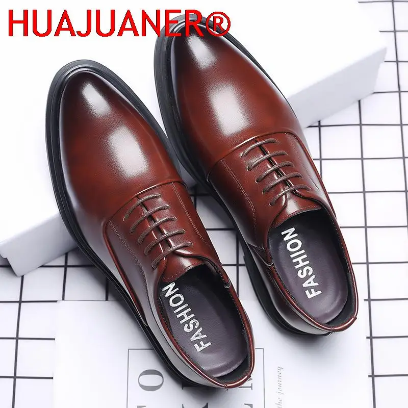 Spring Autumn Simple Large Size Men's Dress Shoes Pointed Height Increasing Men Waterproof Formal Business Leather Shoes Men