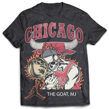 남녀공용 스컬 불스 시카고 Mj 염소 트로피, 빈티지 오버사이즈 티셔츠