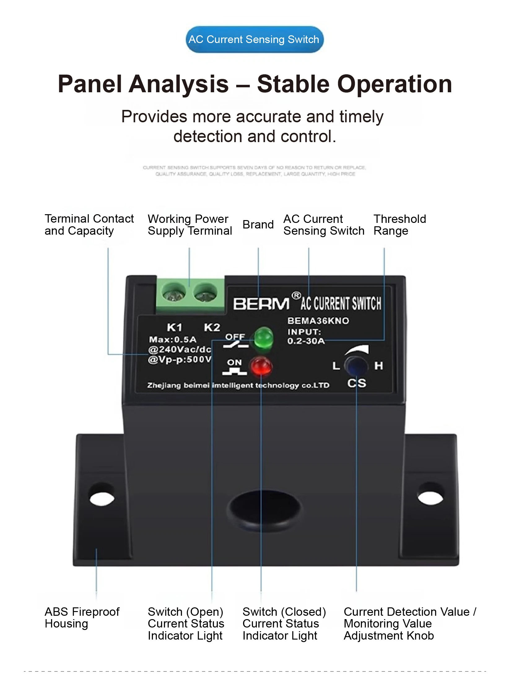 BEMA36K BEMG30 BEMA200 Self Powered AC Current Switch 0.2‑30A Adjustable Relay N
