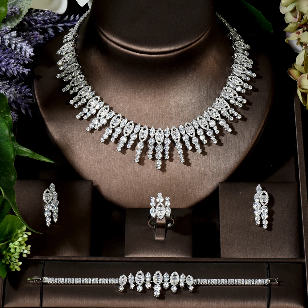 

Fashion African Dubai Jewelry Nigerian Crystal Necklace Stud Earrings Ring Women Italian Bridal Jewelry Sets Wedding N-1515