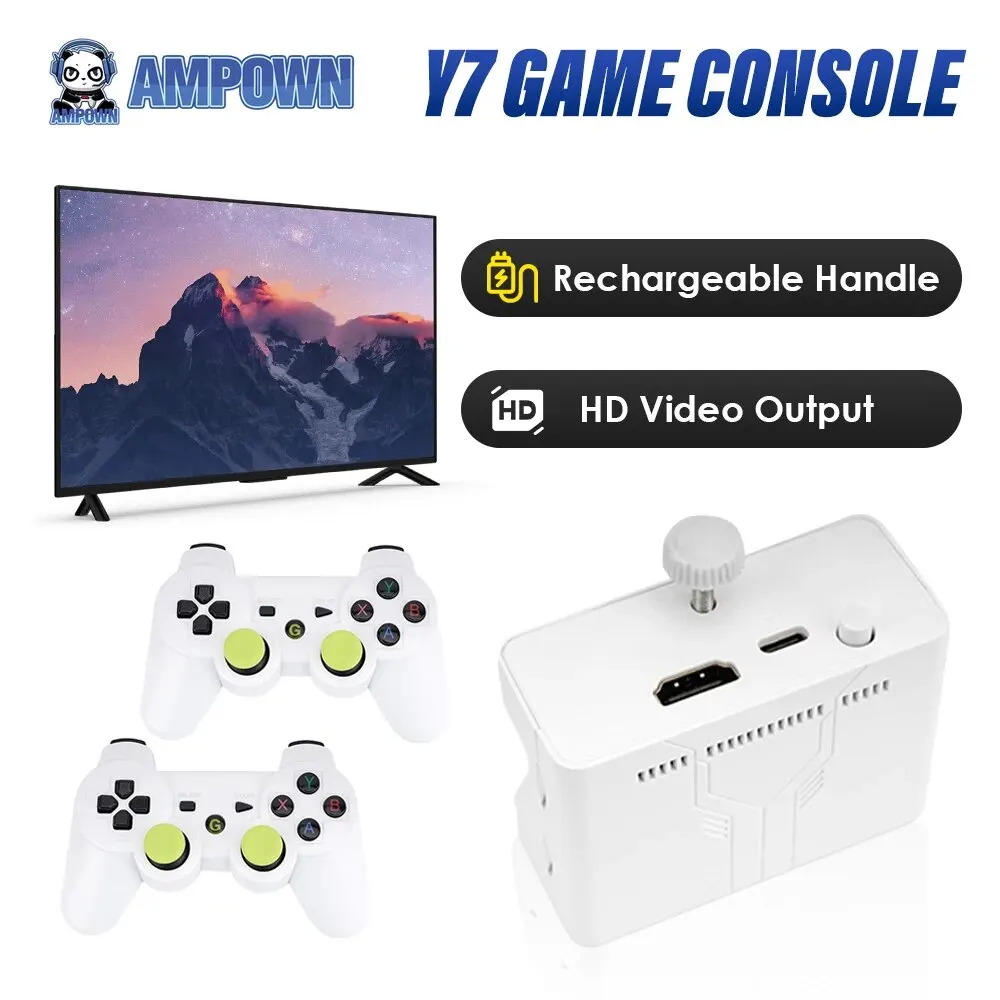 Video Game Console Ampown Y7 Linux System 256G Built 12000 Games Rechargeable Wireless Handle Low Latency Connection Player Gift