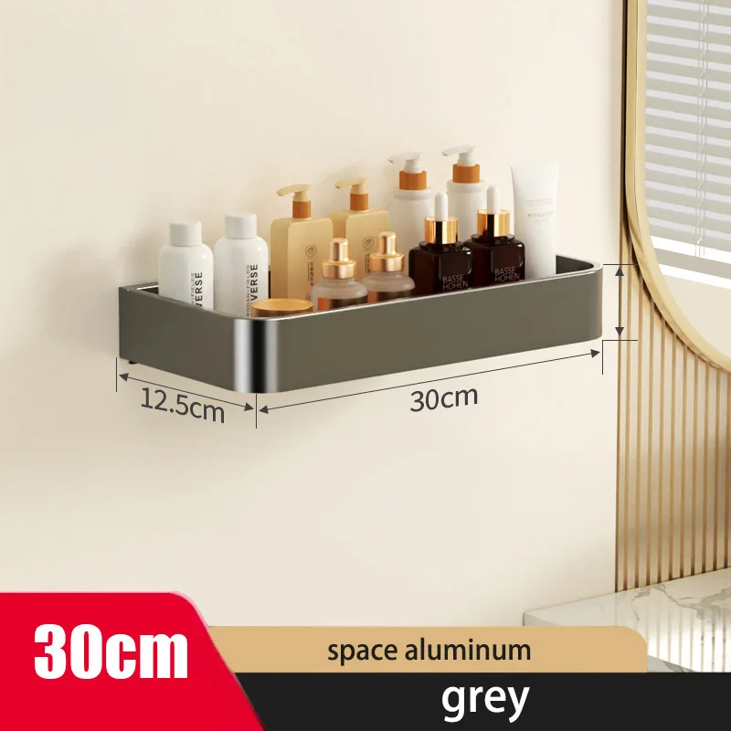 Gun Gray Aluminum Bathroom Wall-mounted Shower Organizer, Punch-free Sink Storage Rack