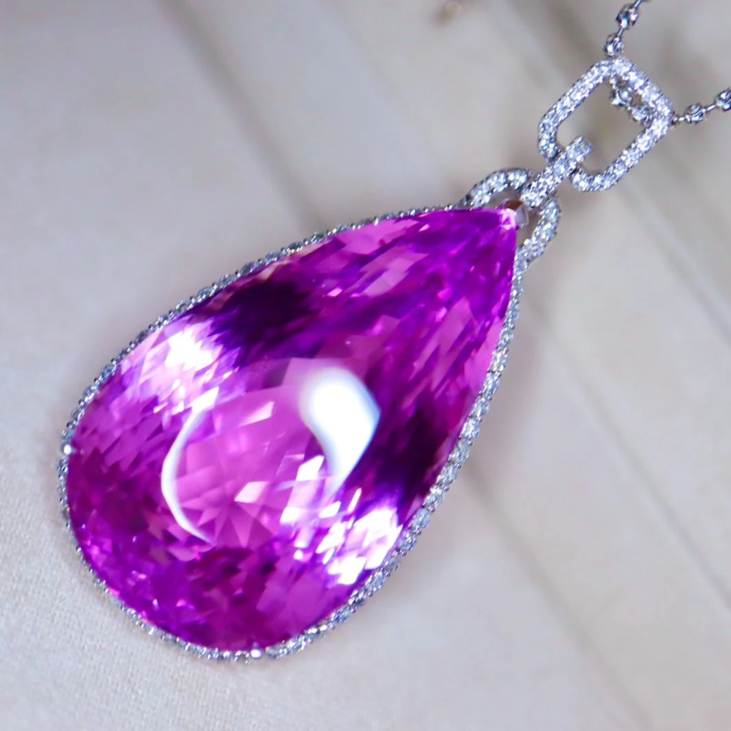 LR Fine Jewelry Real Pure 18K White Gold Jewelry 100 Natural Kunzite