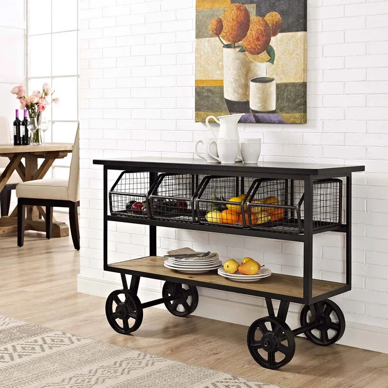 

Solid wood retro dining cart with wheelie trolley, dinner plate collection cart, hotel KTV wine cart, sideboard