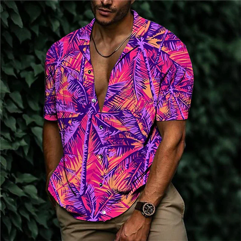 

Men's Hawaiian Shirts 3d Print Coconut Tree Graphic Casual Beach Shirts Short Sleeve Plus Size Button-Down Festival Shirt